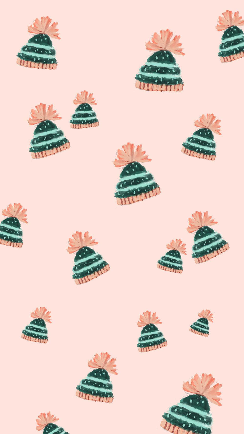 pastel pink, green cacti, pink pom-pom hats, HD Phone Wallpaper
