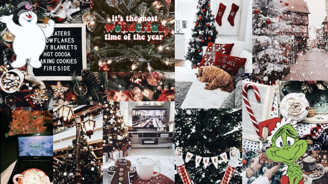 Christmas Collage Laptop, Christmas scenes, decorated trees, SD Desktop Wallpaper