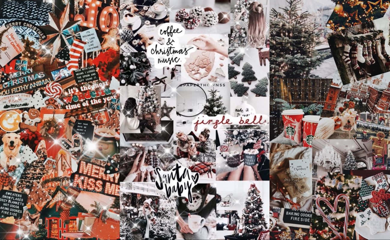Christmas Collage Laptop, red, gold, HD Desktop Wallpaper