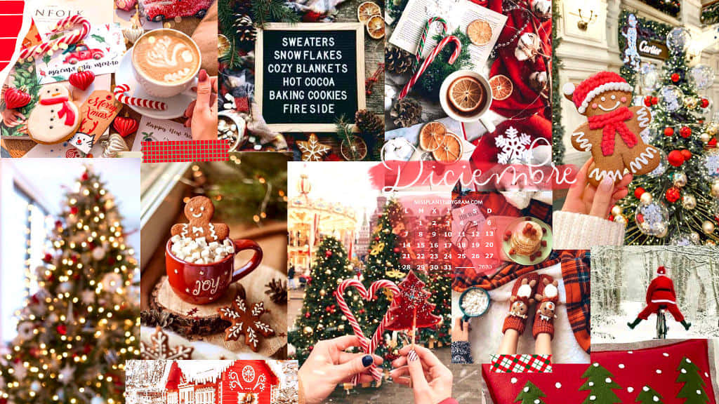 Christmas Collage Laptop, gingerbread cookies, hot cocoa, SD Desktop Wallpaper