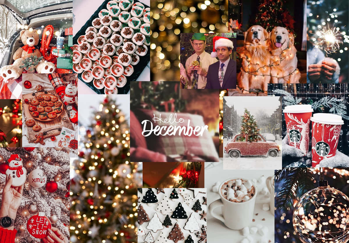 Christmas Collage Laptop, Christmas cookies, hot cocoa, SD Desktop Wallpaper