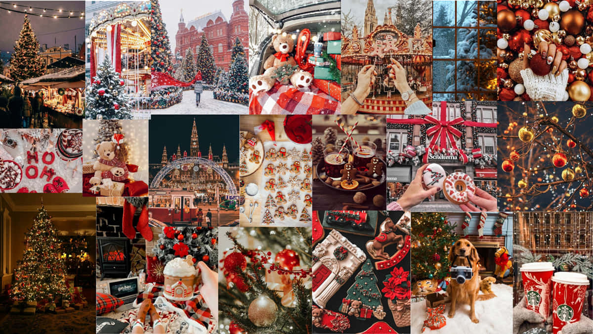Christmas Collage Laptop, Christmas scenes, decorated trees, SD Desktop Wallpaper