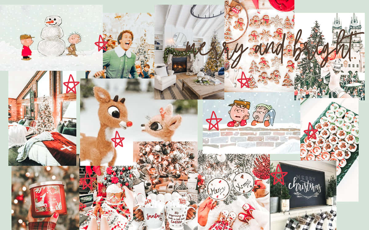 Christmas Collage Laptop, snowmen, reindeer, SD Desktop Wallpaper