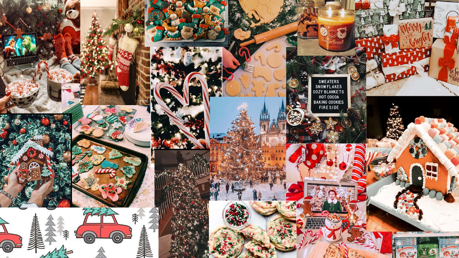 Christmas Collage Laptop, cookies, gingerbread houses, Full HD Desktop Wallpaper