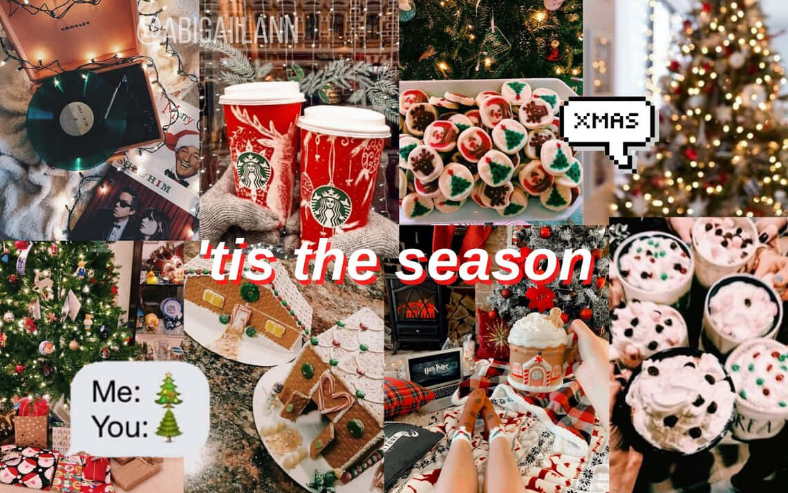 Christmas Collage Laptop, gingerbread cookies, hot cocoa, SD Desktop Wallpaper