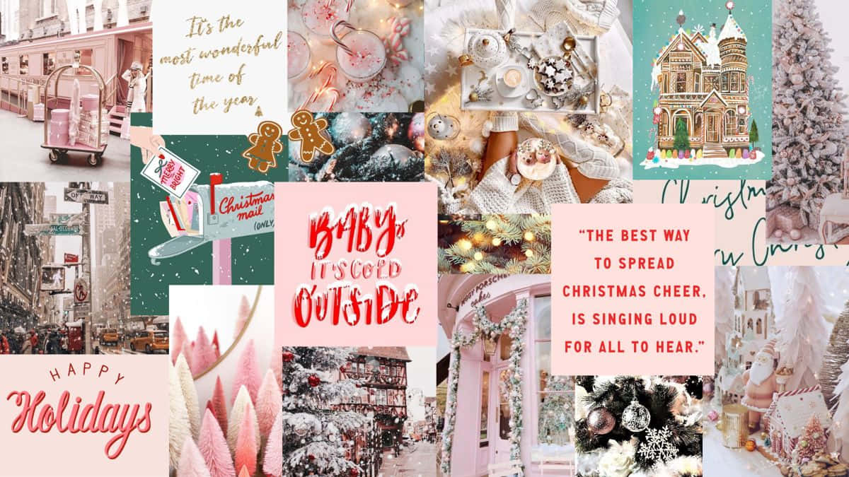 Christmas Collage Laptop, pink, white, SD Desktop Wallpaper