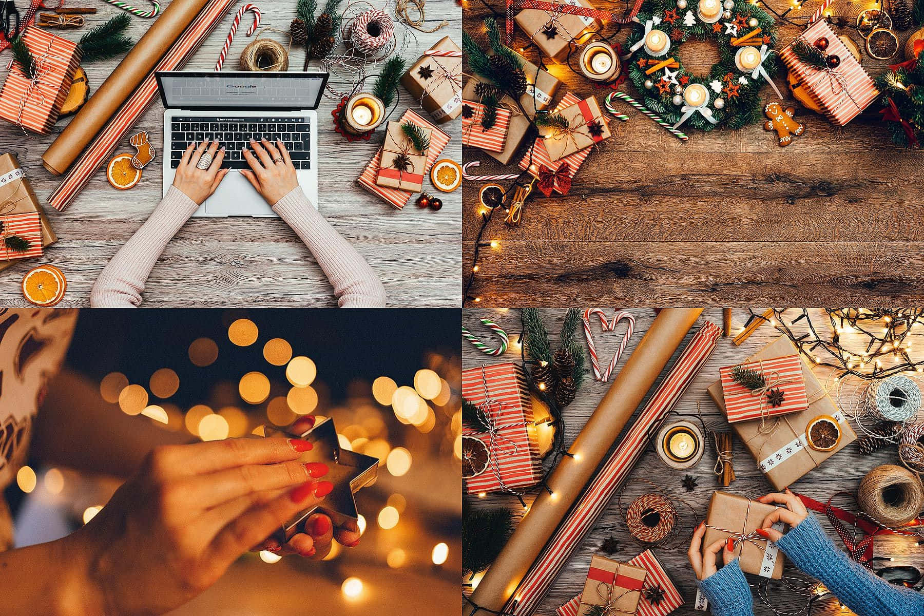 Christmas Collage, laptop, presents, HD Desktop Wallpaper