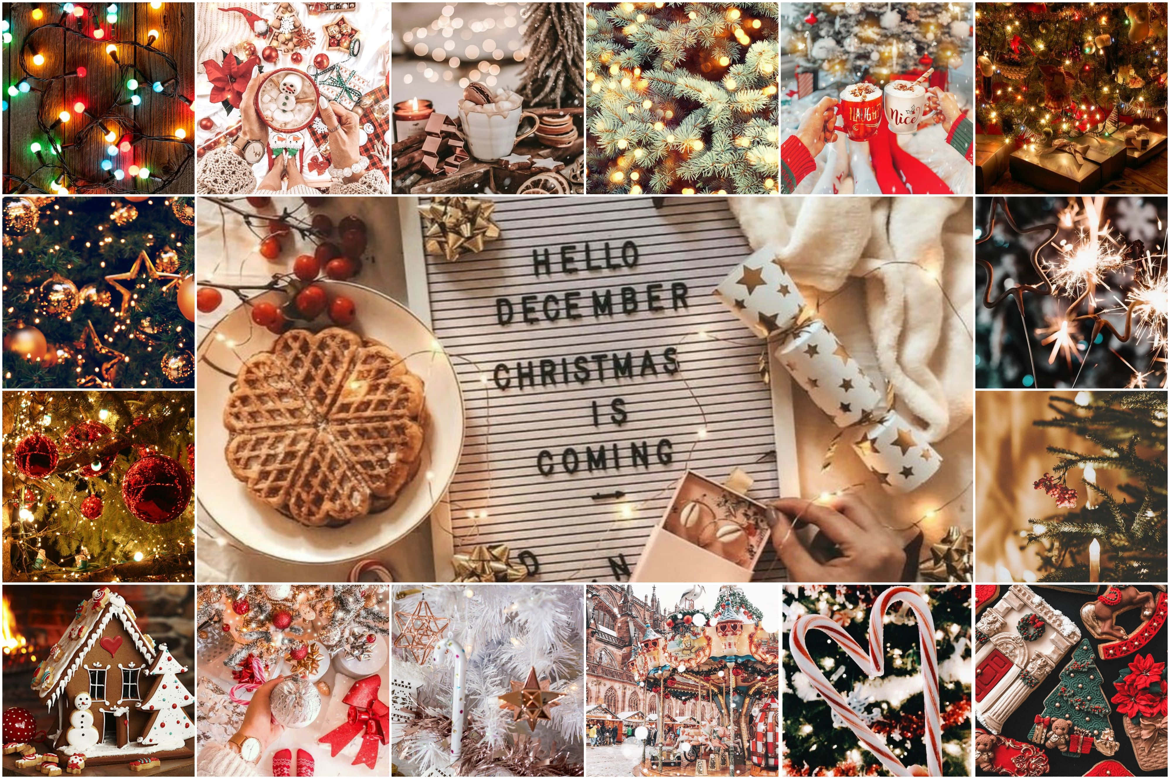 Christmas Collage, Christmas lights, cookies, 4K Desktop Wallpaper
