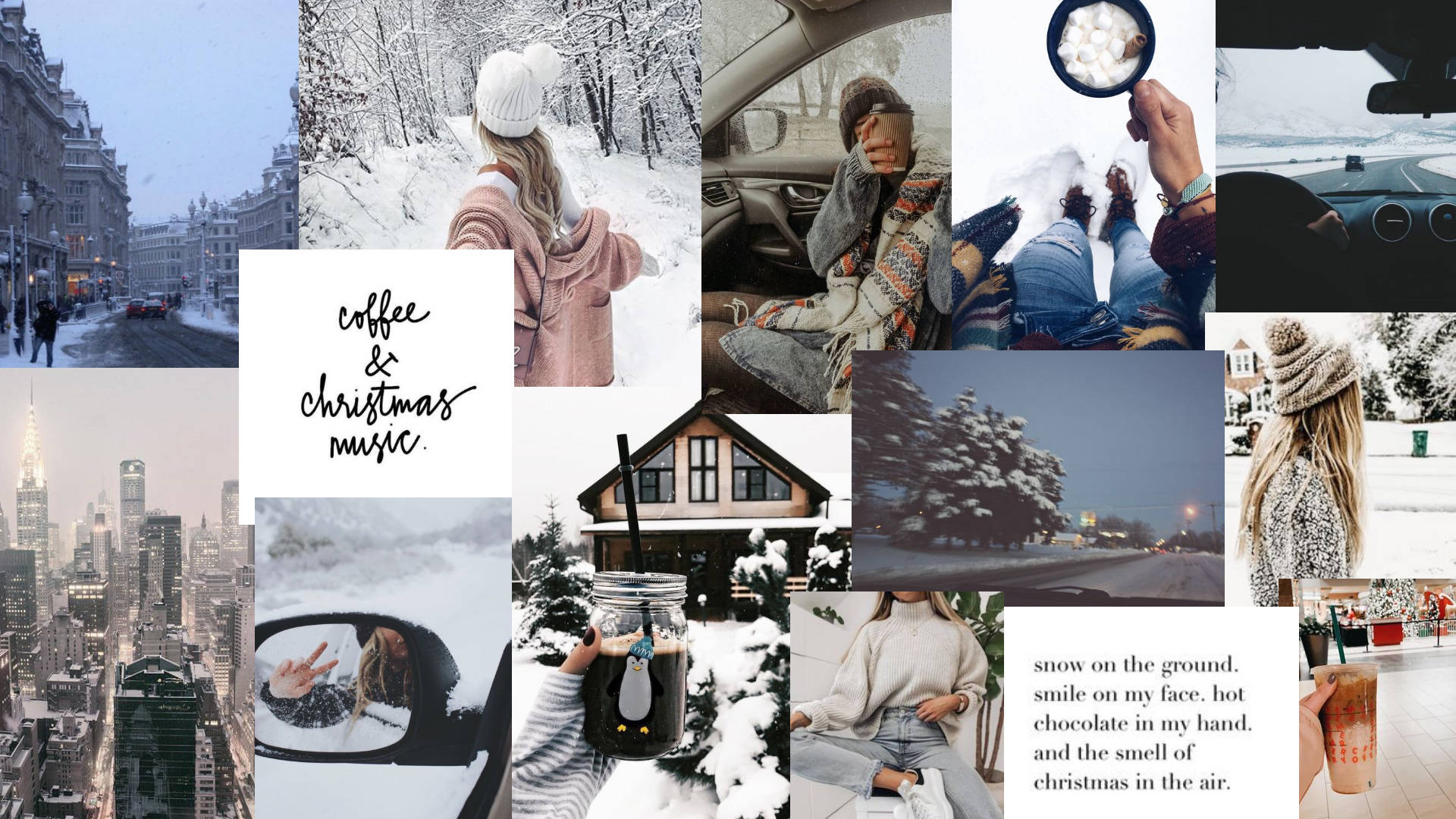 Christmas Collage, snowy cityscapes, cozy indoor moments, Full HD Desktop Wallpaper