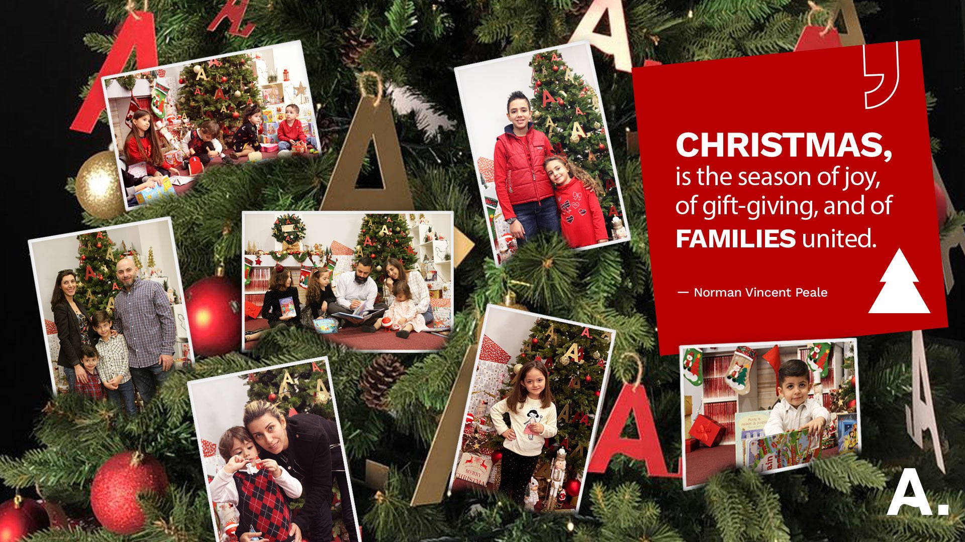 Christmas Collage, family photos, green pine branches, Full HD Desktop Wallpaper