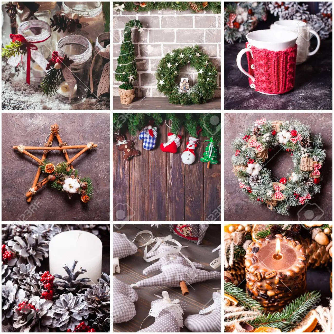 Christmas Collage, traditional holiday colors, wreaths, HD Desktop Wallpaper