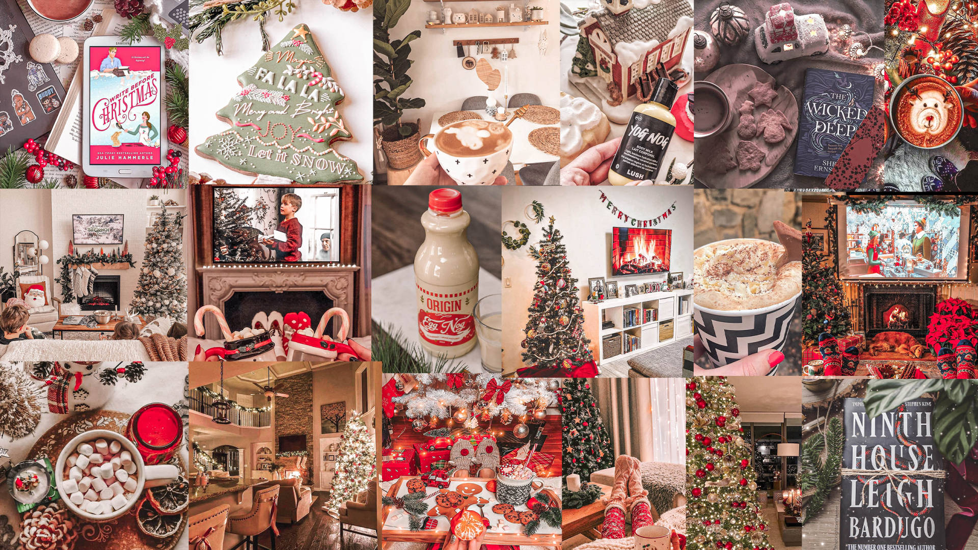 Aesthetic Christmas Collage, Cozy Christmas collage, festive drinks, Full HD Desktop Wallpaper