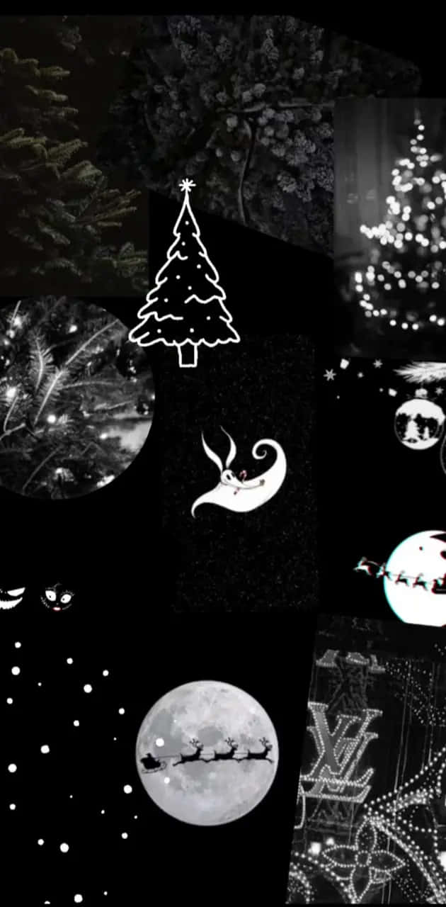 Christmas Collage, black and white, starry night sky, HD Phone Wallpaper