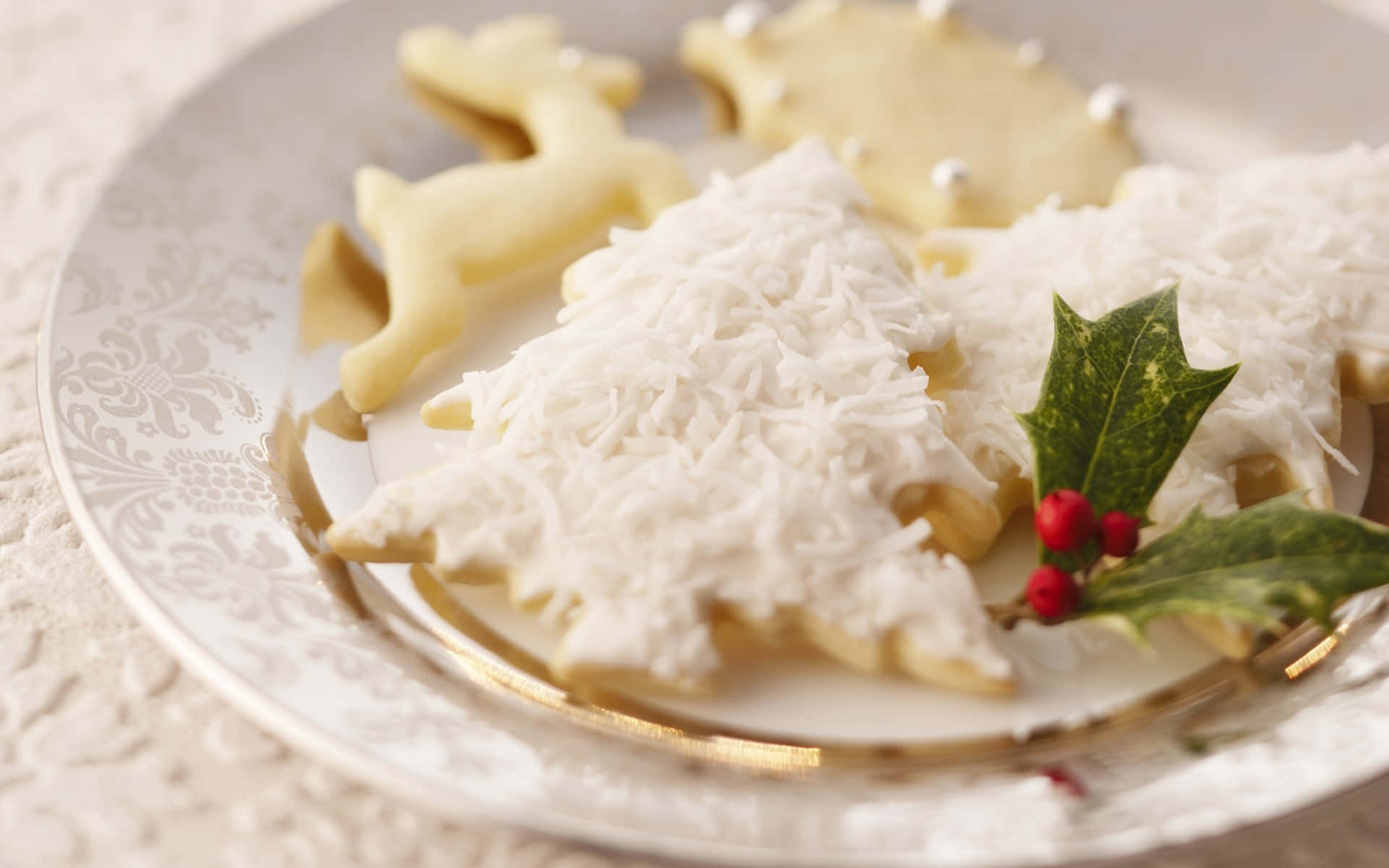 reindeer, Christmas trees, coconut flakes, Full HD Desktop Wallpaper