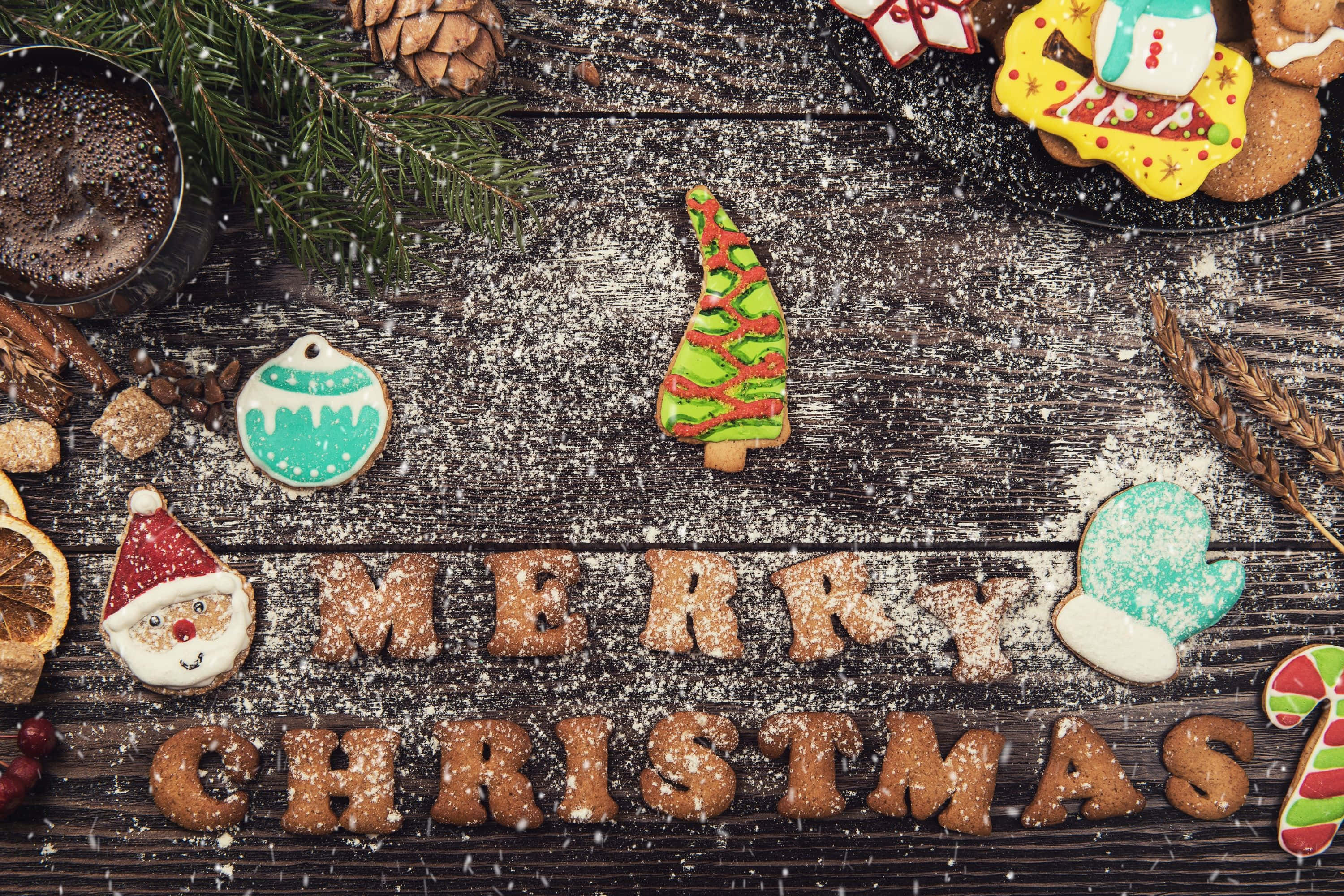 Christmas cookies, letters, ornaments, 2K Desktop Wallpaper