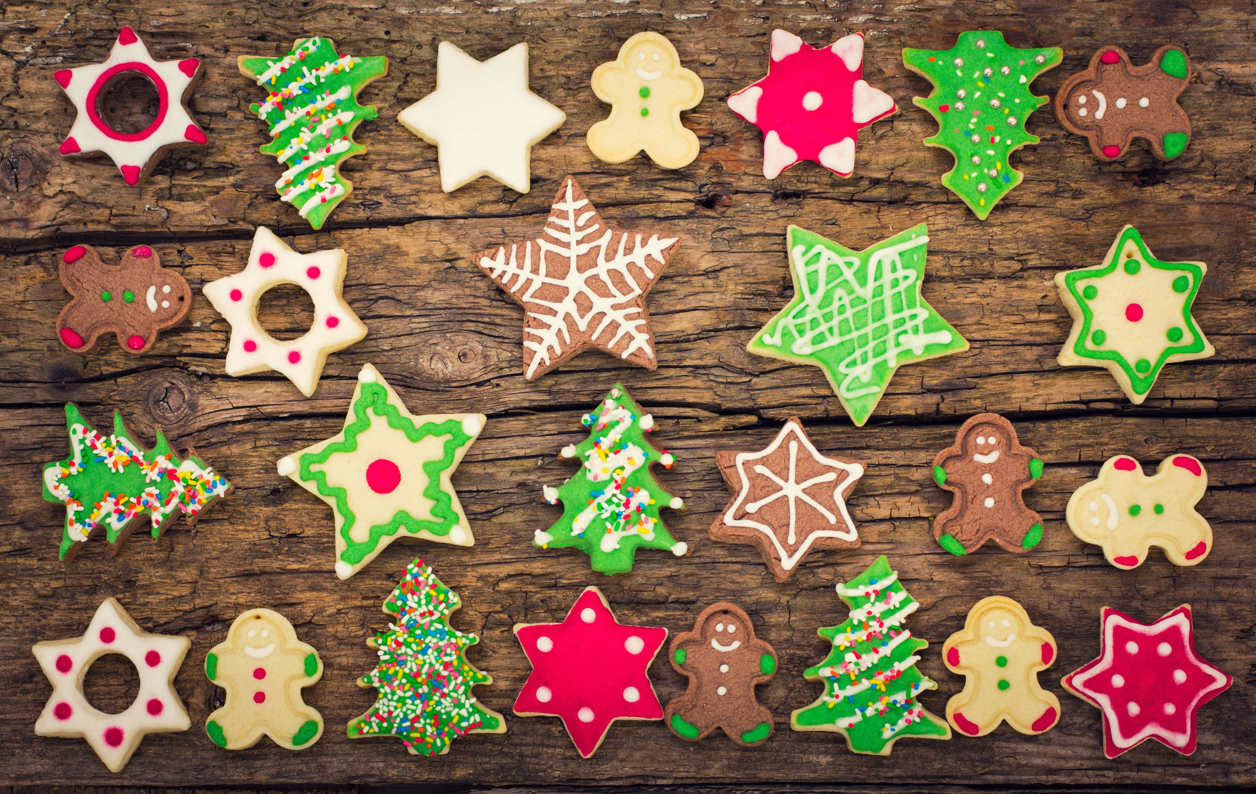 assorted christmas cookies, trees, stars, 4K Desktop Wallpaper