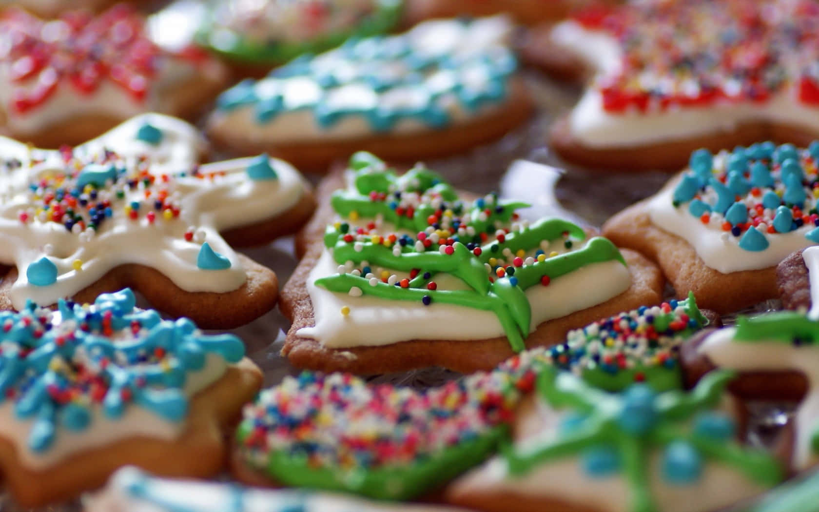 gingerbread cookies, trees, snowflakes, HD Desktop Wallpaper