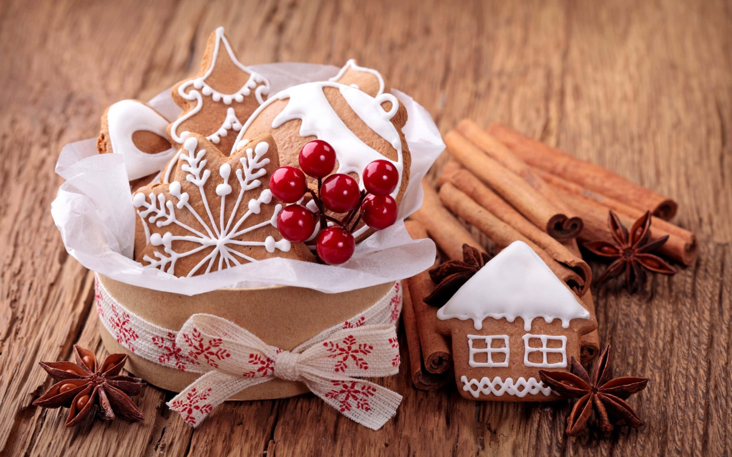 gingerbread cookies, houses, stars, 2K Desktop Wallpaper