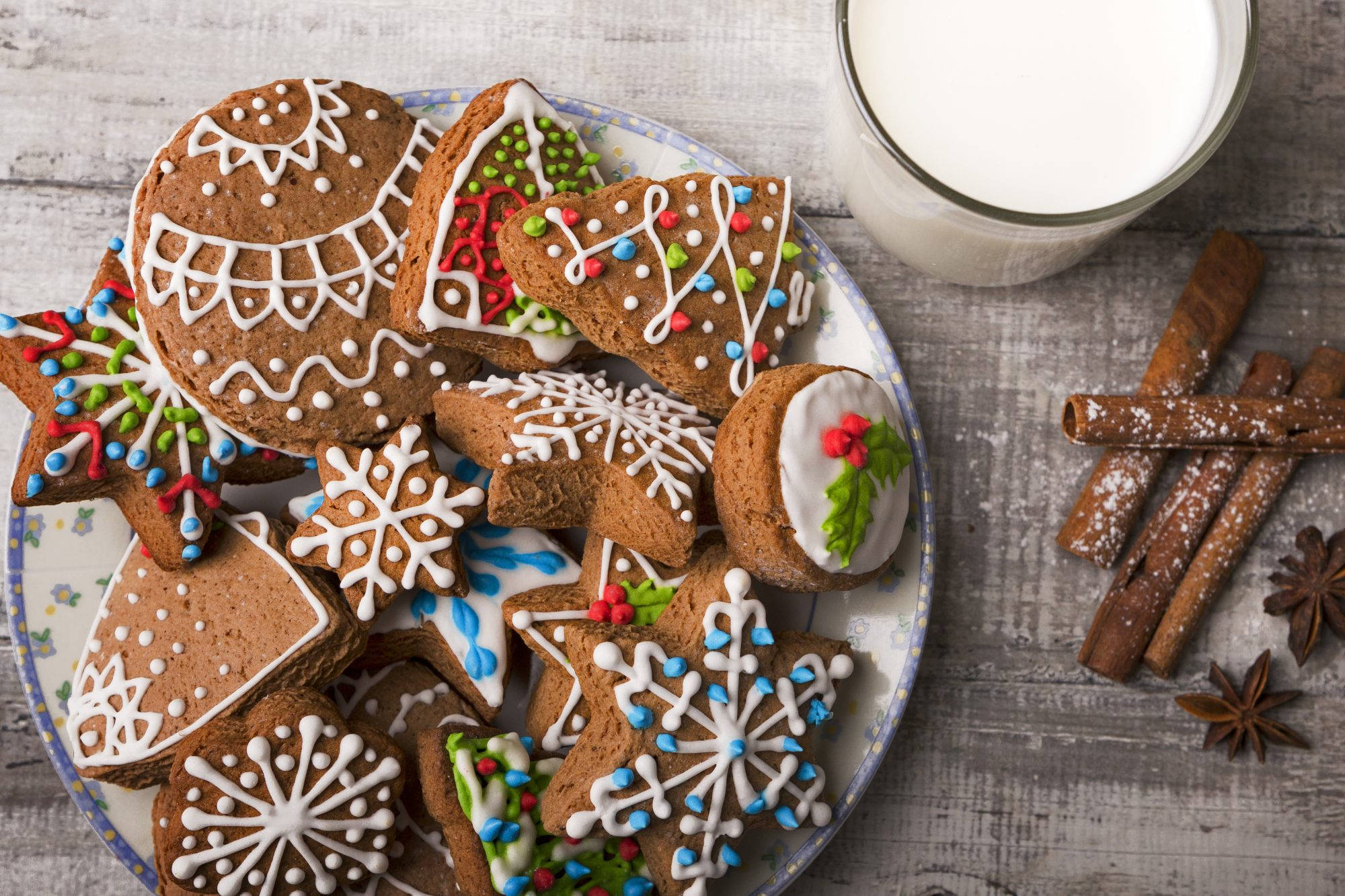 gingerbread cookies, icing, sprinkles, Full HD Desktop Wallpaper