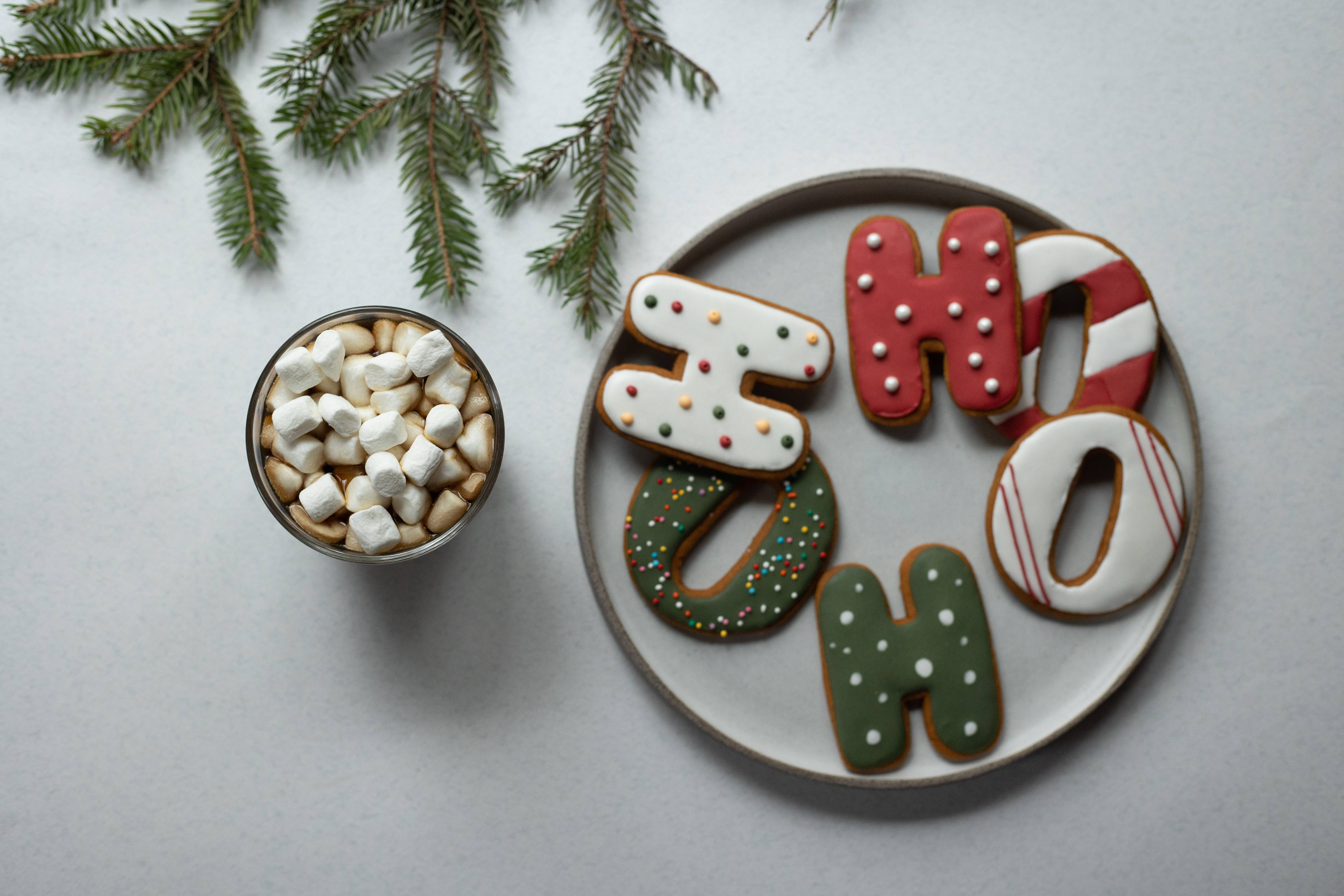 HO HO HO, gingerbread cookies, candy cane, 5K Desktop Wallpaper