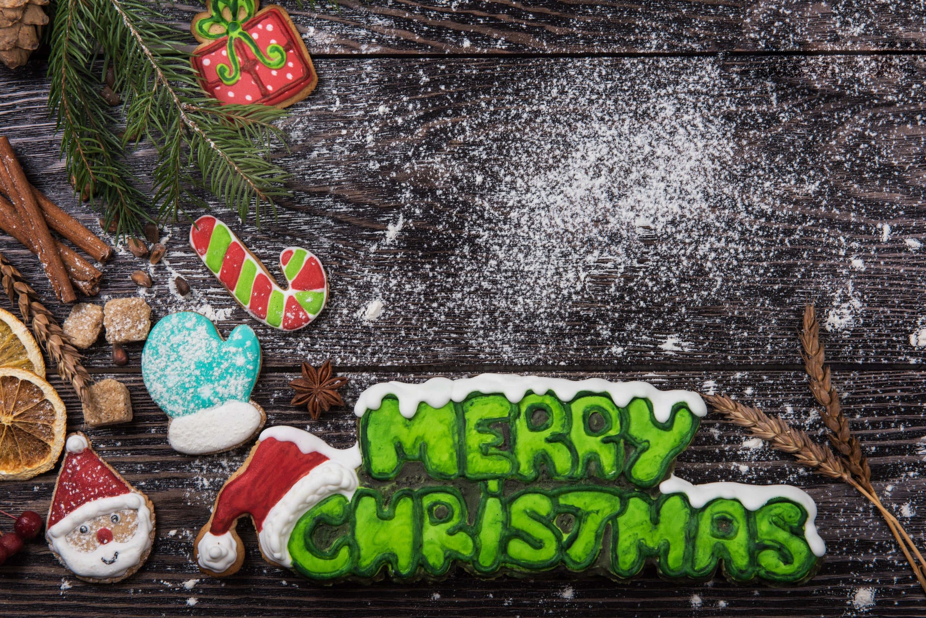Festive Christmas Cookies, Merry Christmas, Santa hat, 2K Desktop Wallpaper