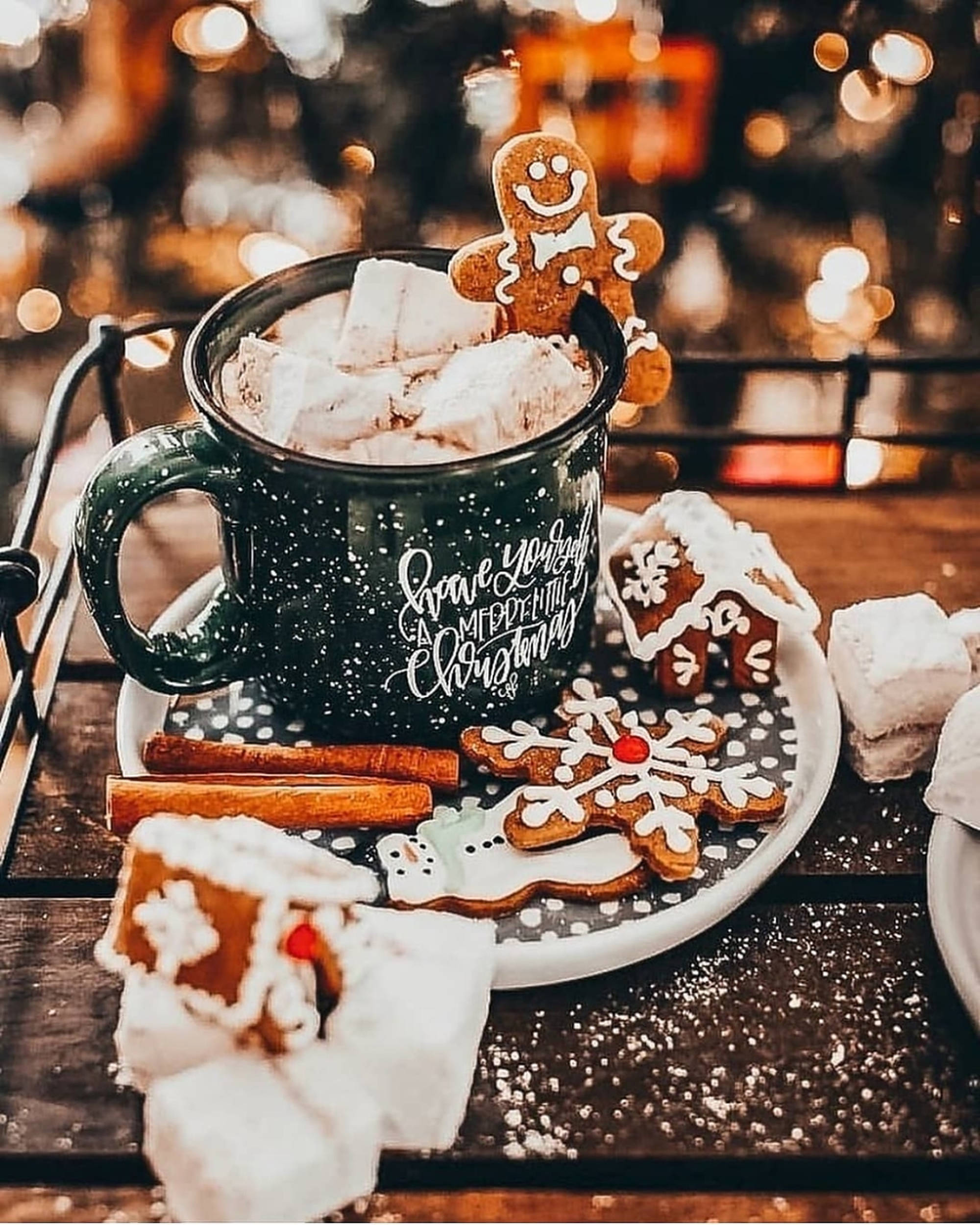 hot cocoa, marshmallows, gingerbread man, Full HD Phone Wallpaper