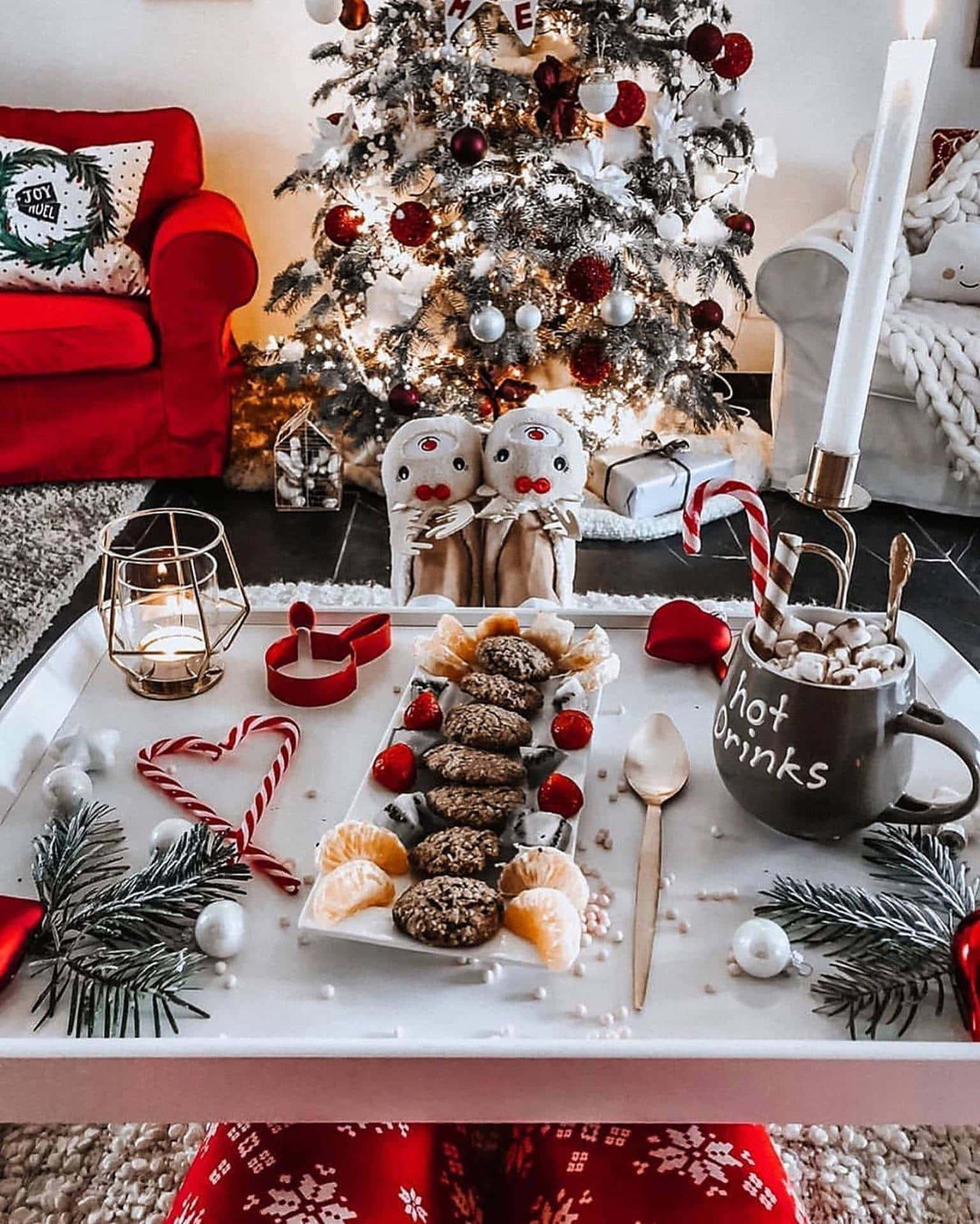 Christmas, decorated tree, red armchair, Full HD Phone Wallpaper