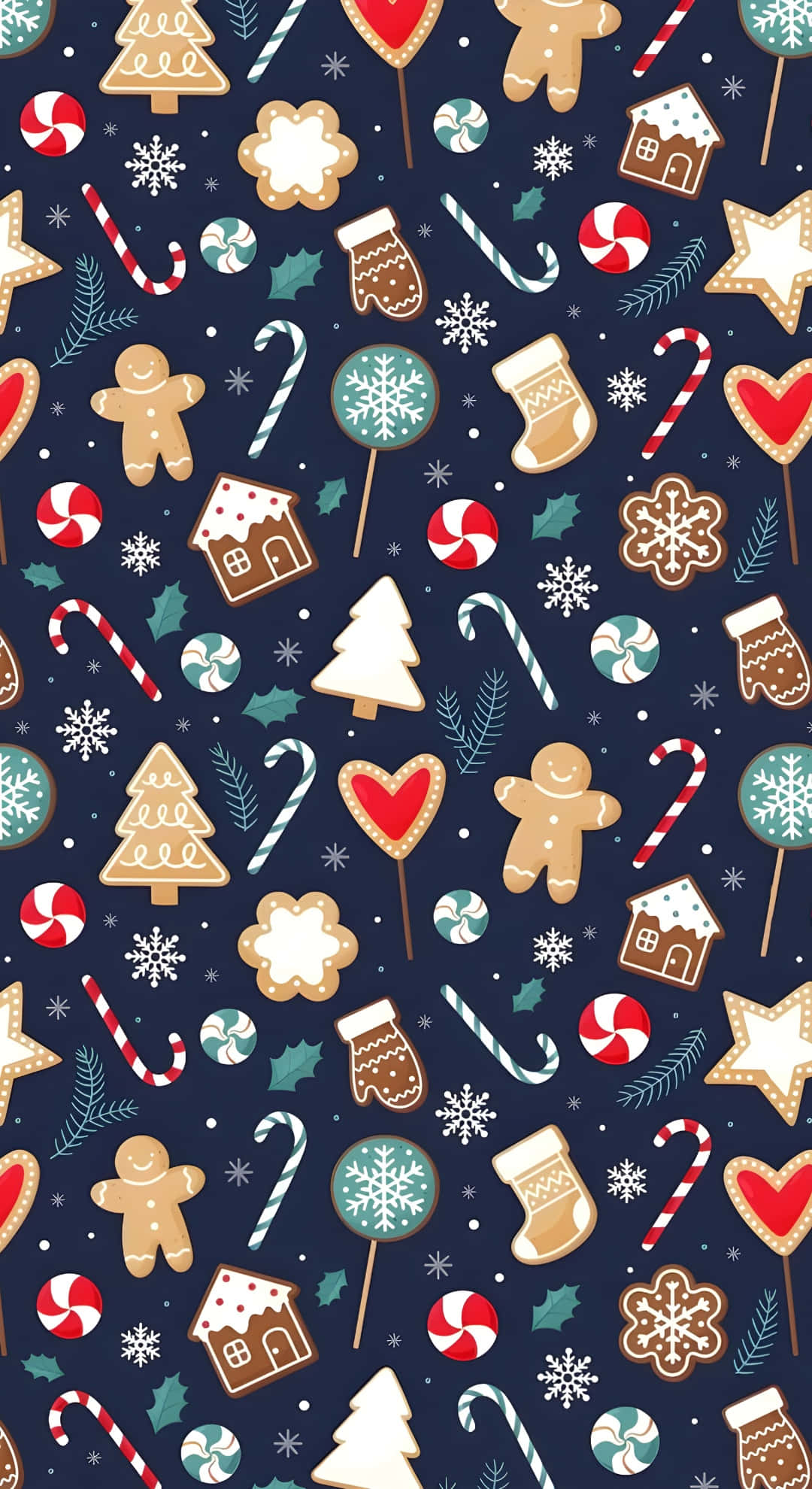 Christmas Cookie, gingerbread men, candy canes, Full HD Phone Wallpaper