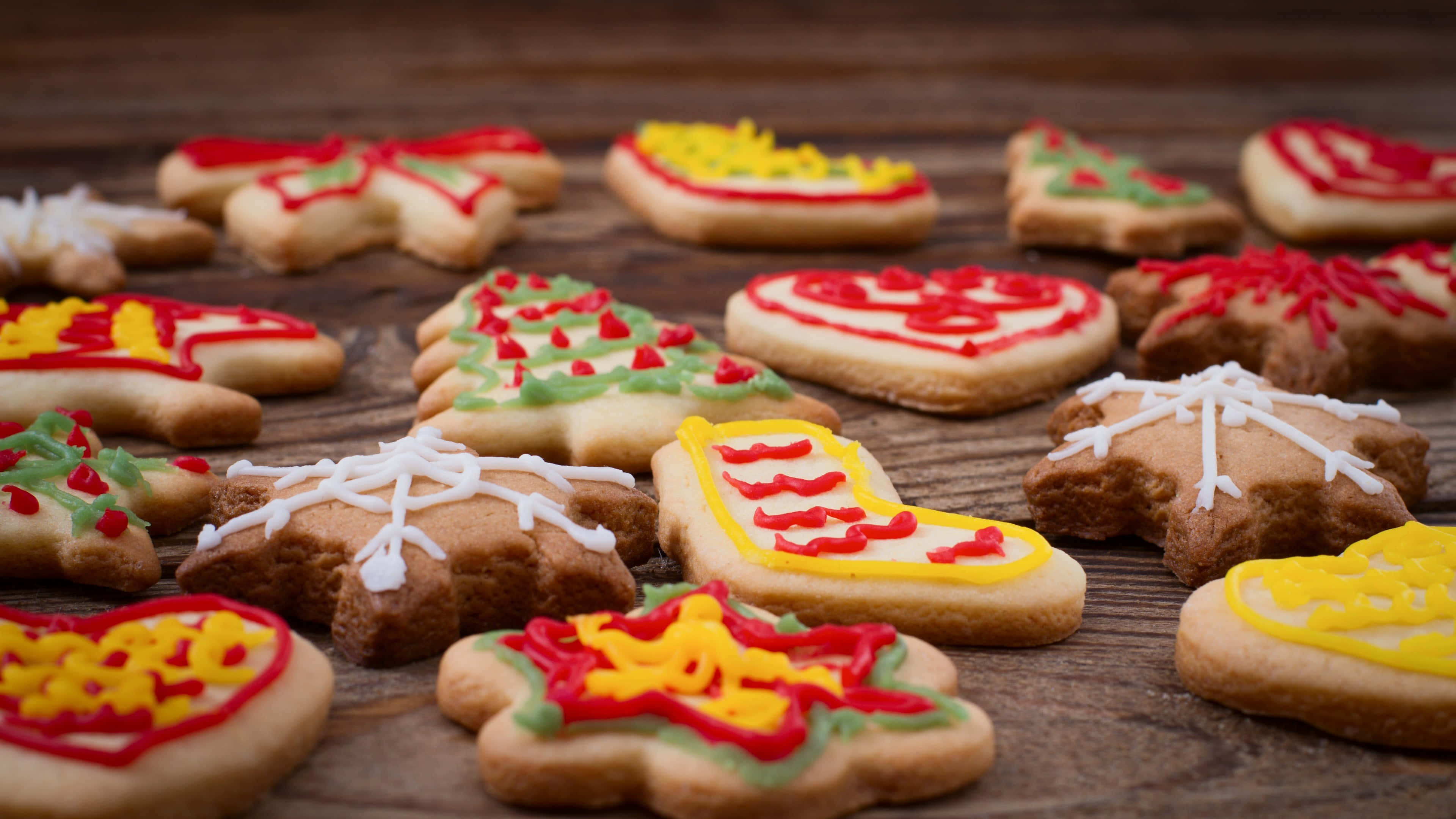 Festive Christmas Cookies Assortment, trees, hearts, 4K Desktop Wallpaper