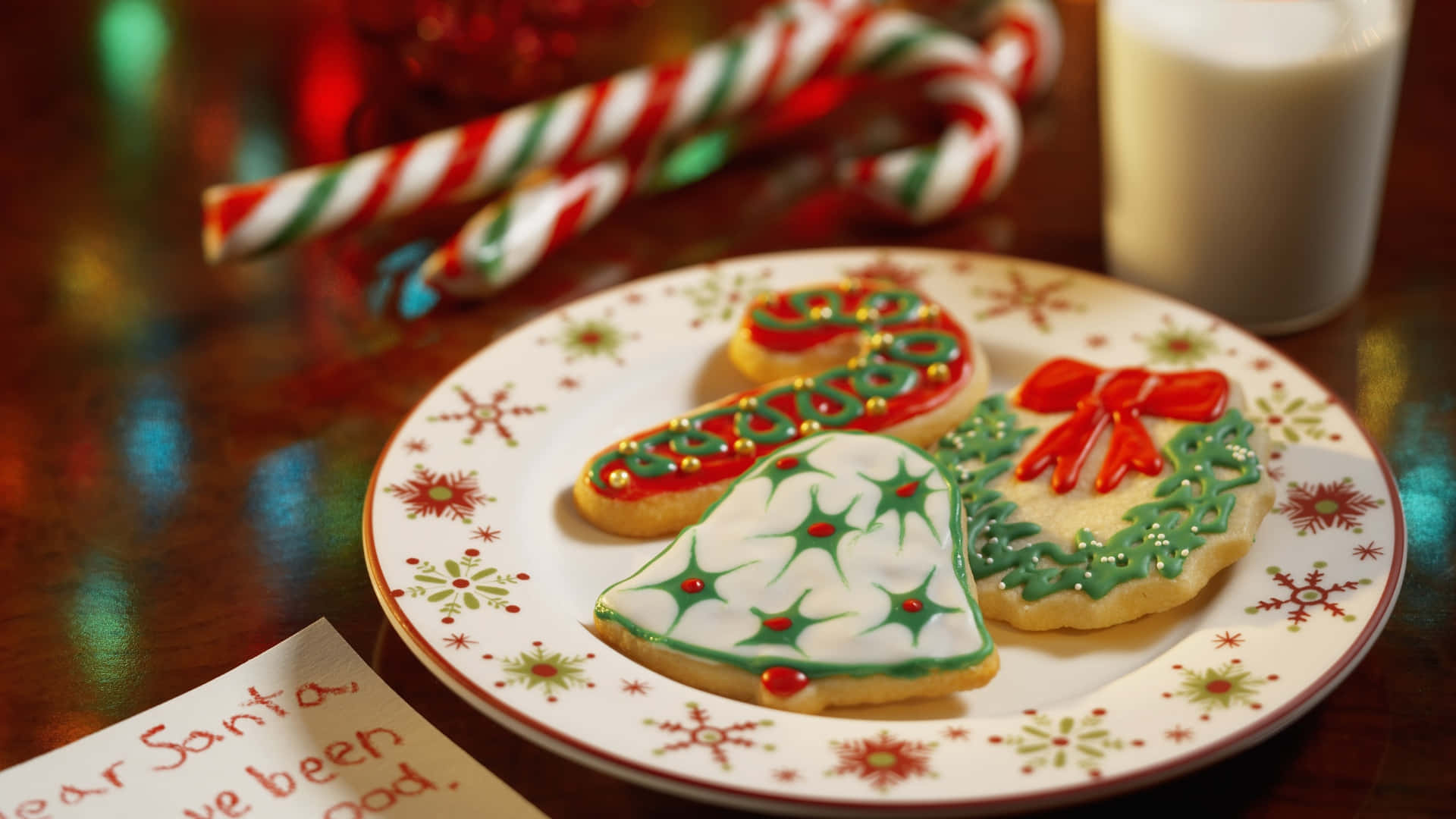 Christmas cookies, bell tree, wreath, Full HD Desktop Wallpaper
