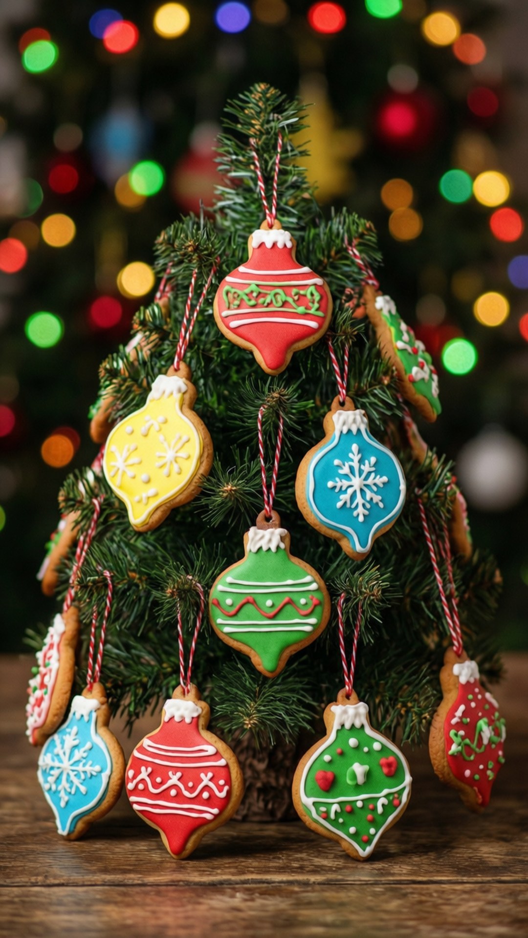 gingerbread ornaments, baubles, small evergreen tree, Full HD Phone Wallpaper