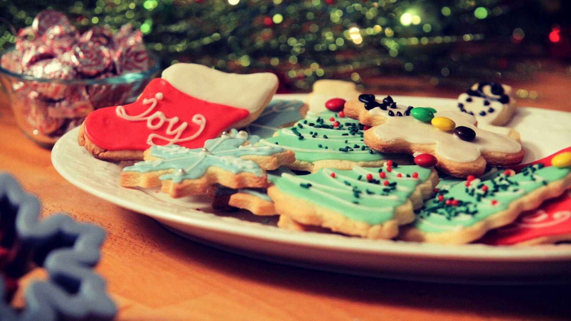 Christmas cookies, trees, snowflakes, Full HD Desktop Wallpaper