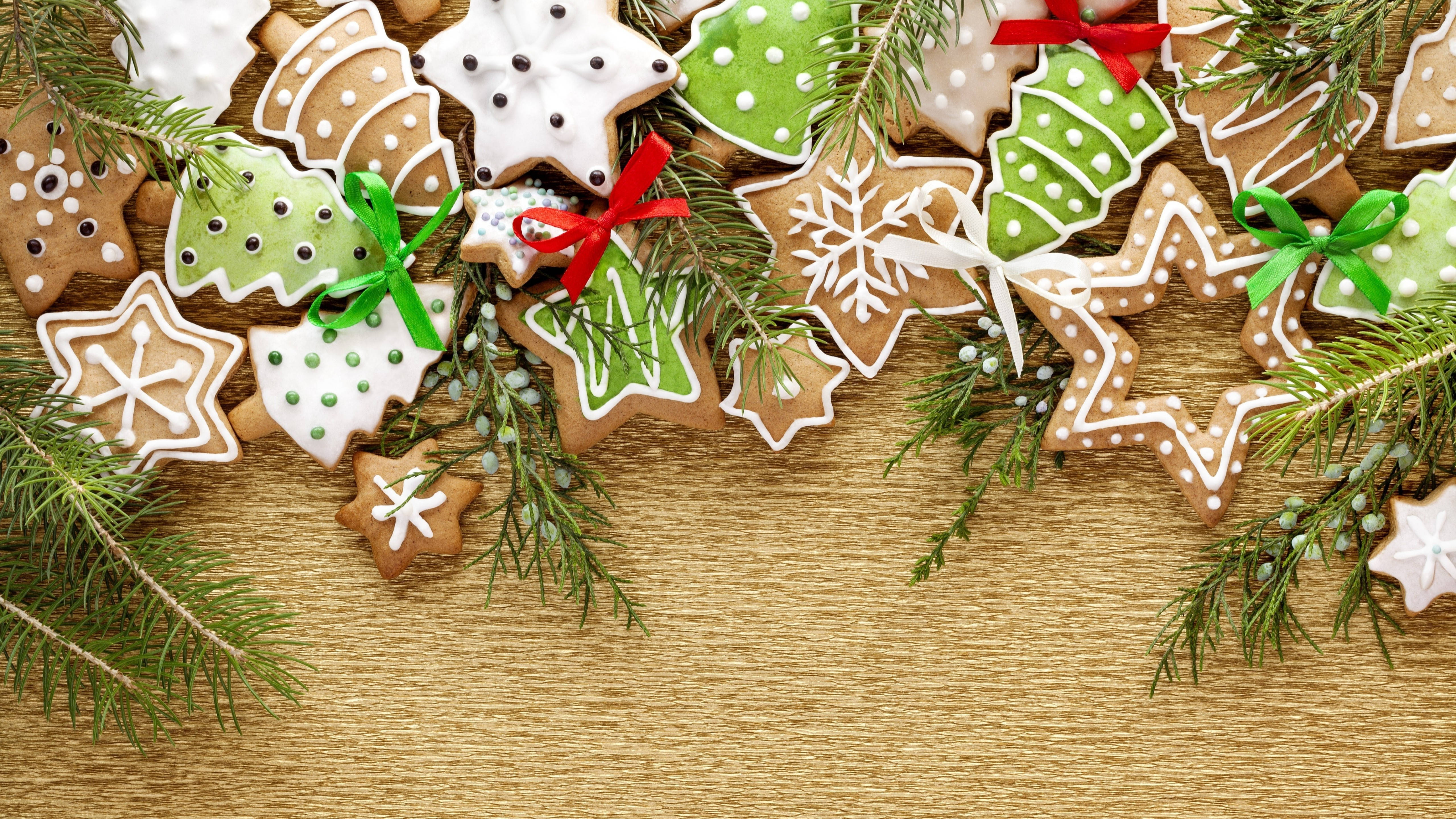Christmas trees, star cookies, snowflakes, 5K Desktop Wallpaper