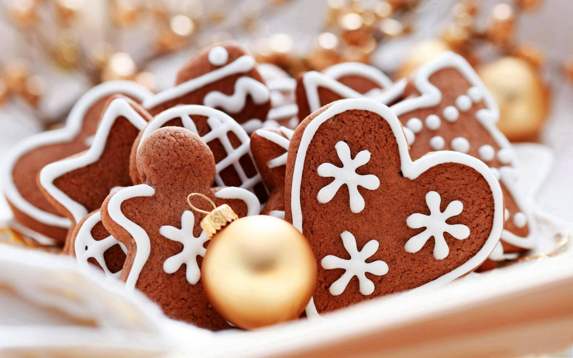 Christmas cookies, white icing, gingerbread cookies, Full HD Desktop Wallpaper