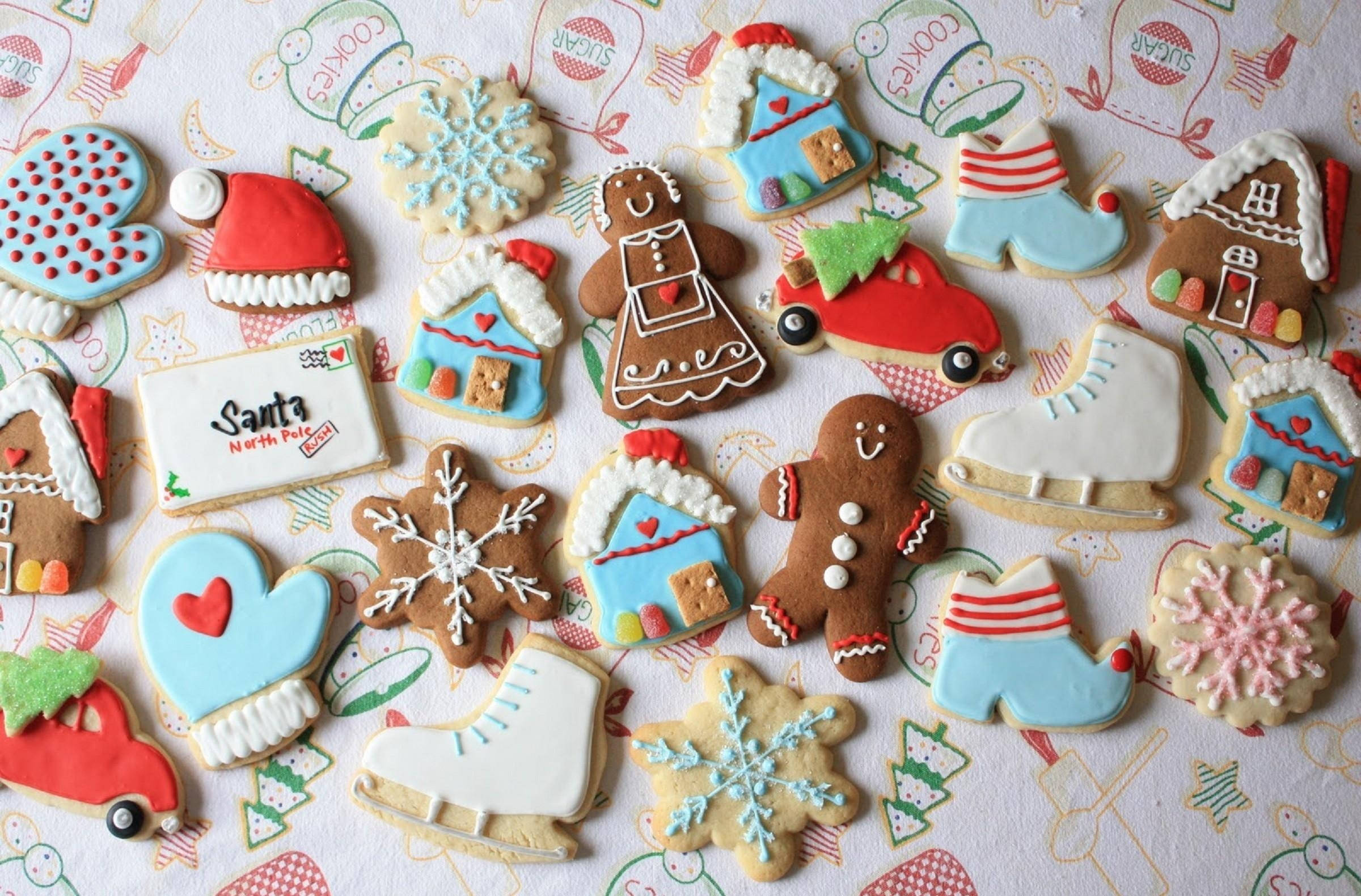 Christmas cookies, gingerbread men, snowflakes, Full HD Desktop Wallpaper