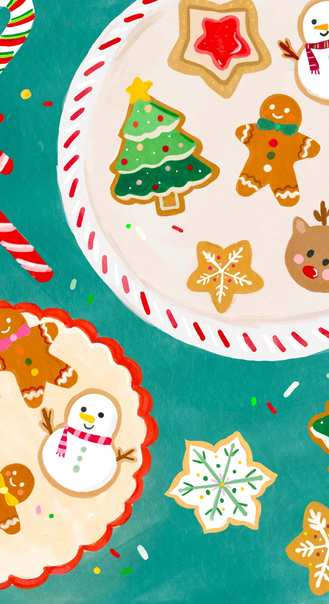 Christmas cookies, trees, gingerbread men, Full HD Phone Wallpaper