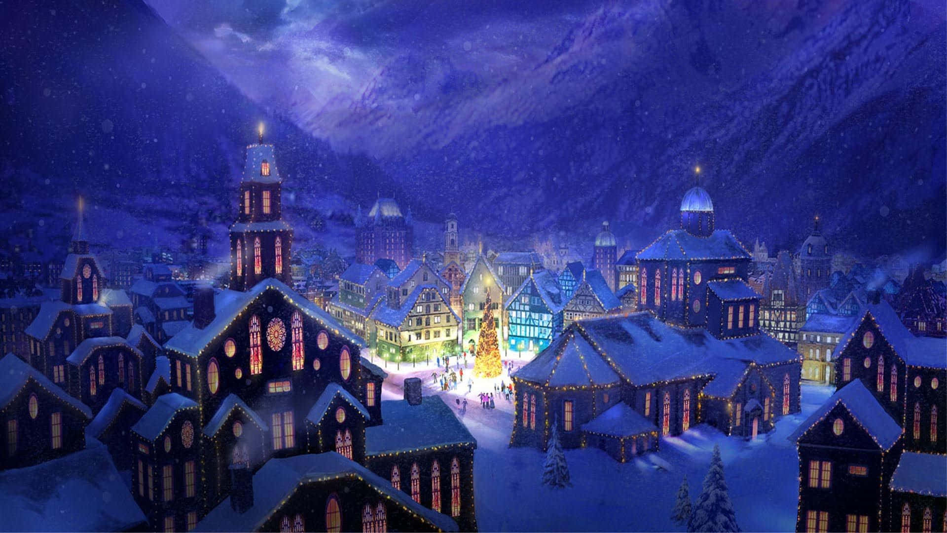 Christmas Countdown, snowy mountain village, glowing windows, Full HD Desktop Wallpaper