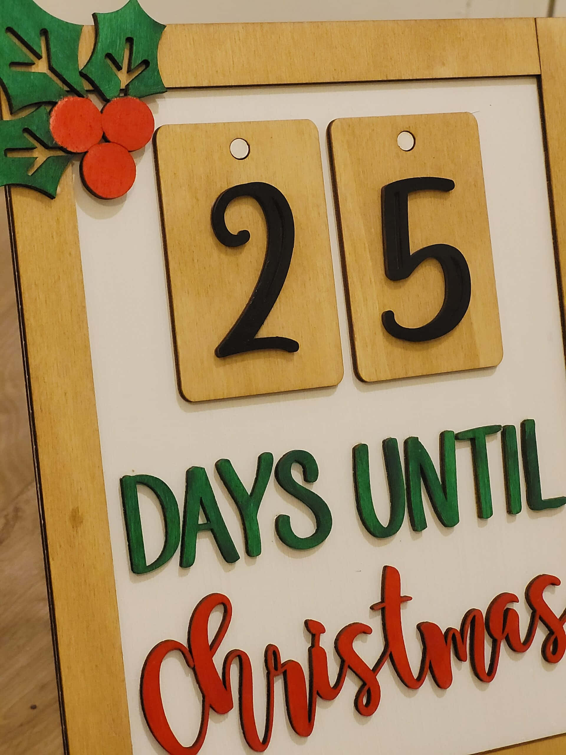 Christmas Countdown, 25 days until Christmas, wooden countdown sign, 2K Phone Wallpaper