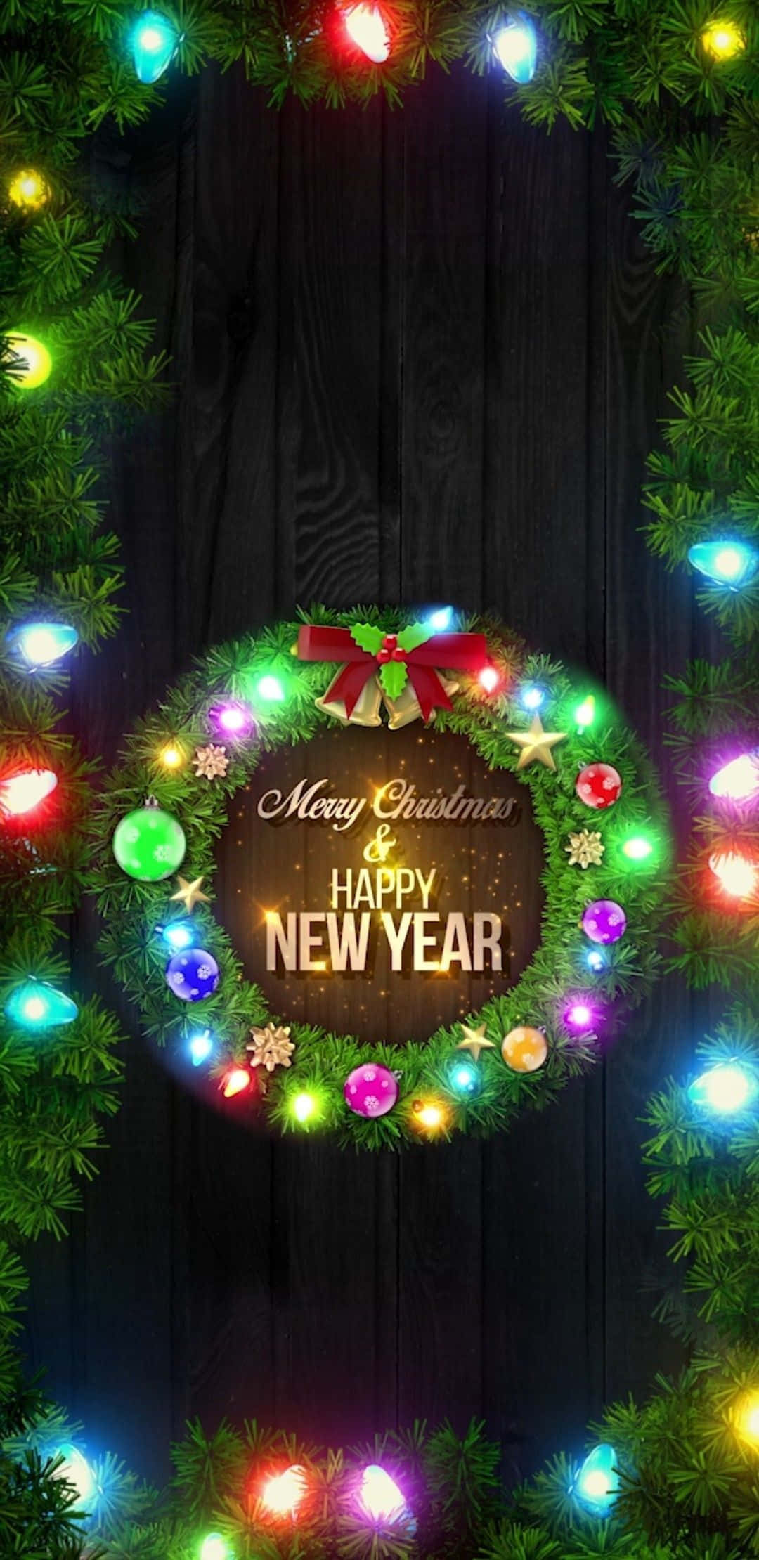 Christmas wreath, colorful lights, ornaments, Full HD Phone Wallpaper