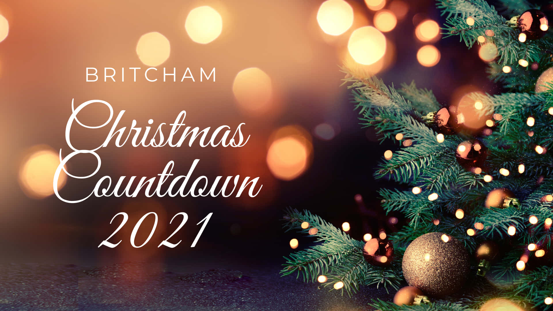 Christmas Countdown, glowing bokeh lights, decorated pine branches, Full HD Desktop Wallpaper