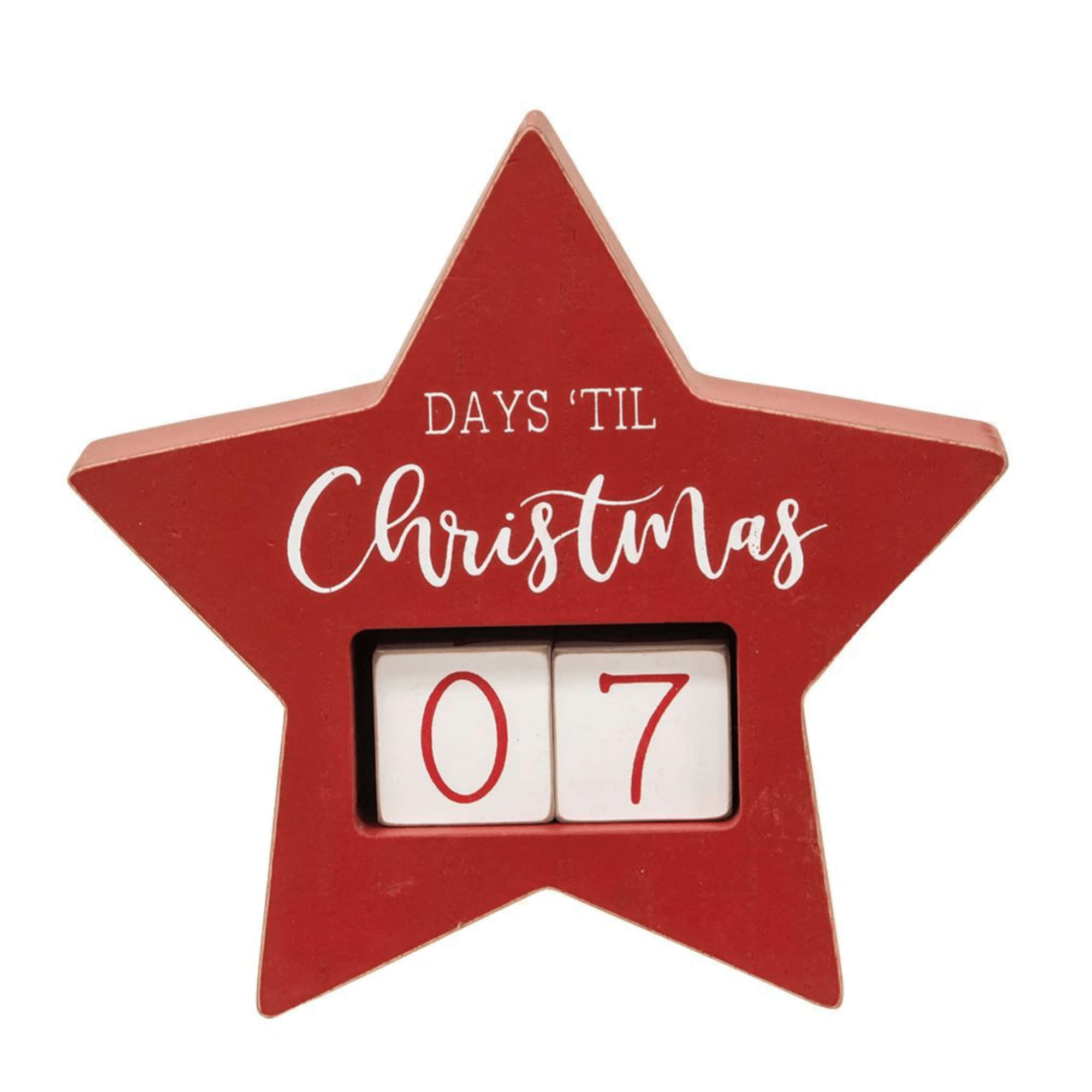 red wooden star-shaped countdown timer, seven days until Christmas, white cursive text, Full HD Desktop Wallpaper