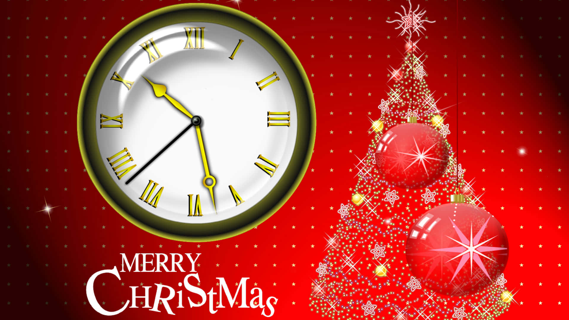 Christmas Countdown, festive red background, golden clock, Full HD Desktop Wallpaper