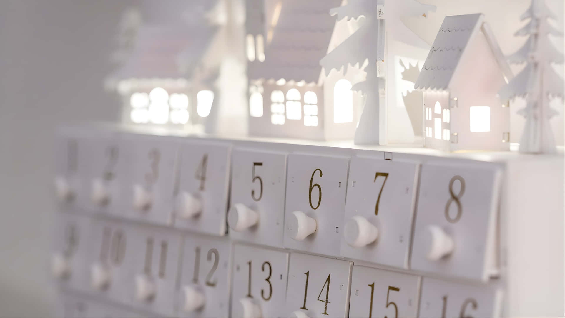 Cozy Winter Advent Calendar, white paper advent calendar, numbered drawers, Full HD Desktop Wallpaper