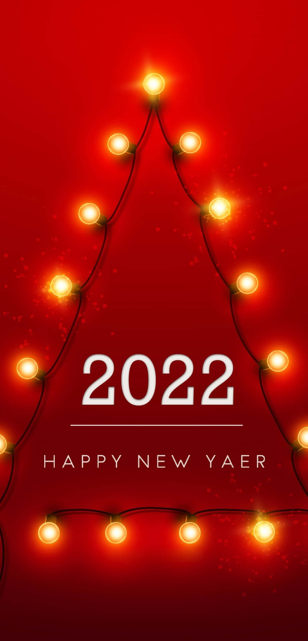 Christmas tree shape, glowing string of warm lights, deep red background, Full HD Phone Wallpaper