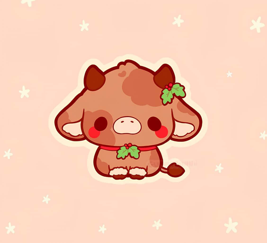 Christmas Cow, cartoon cow, holly decorations, SD Desktop Wallpaper