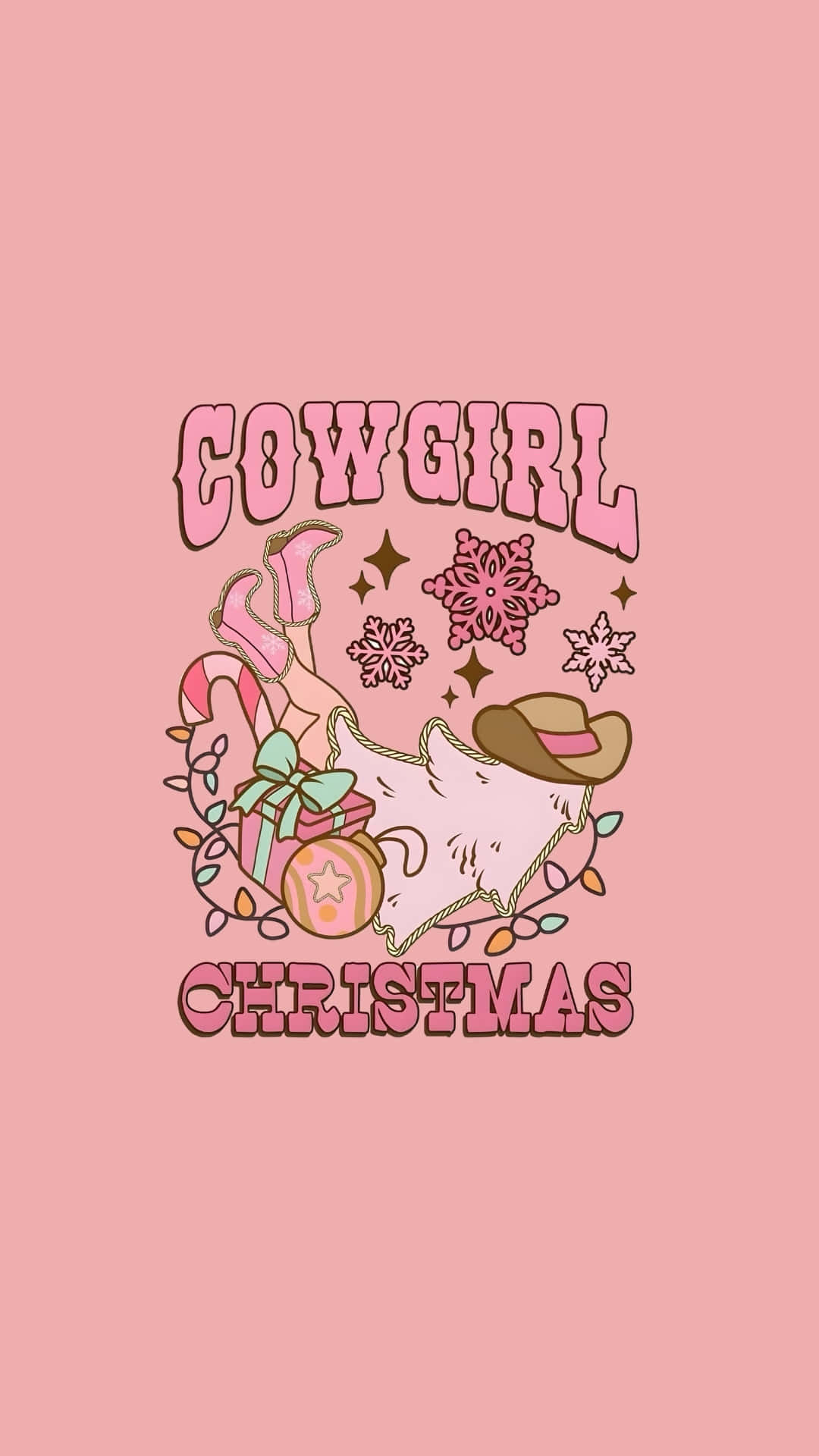 Cowgirl Christmas Holiday Design, pink cowboy-themed, boots, Full HD Phone Wallpaper