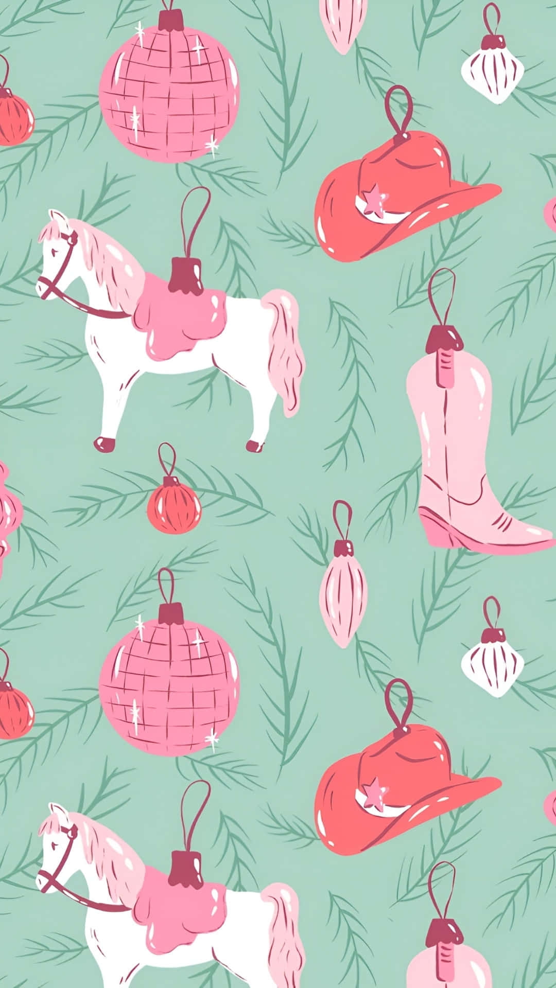 cowgirl, Christmas ornaments, pink cowboy boots, Full HD Phone Wallpaper