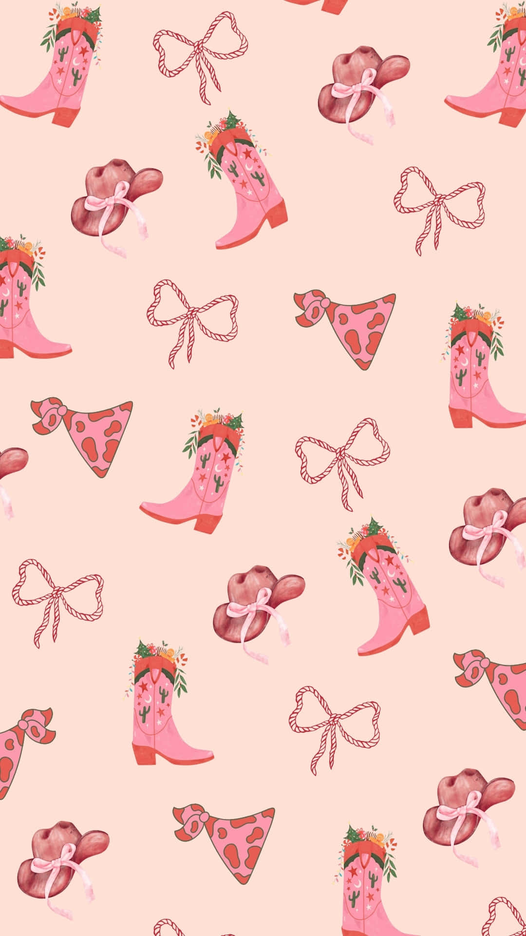 cowgirl christmas pattern, pink cowboy boots, cowboy hats, Full HD Phone Wallpaper