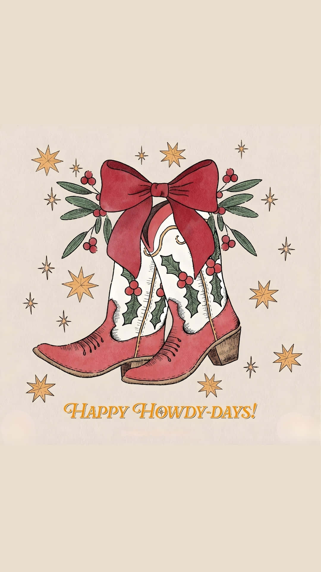 cowgirl christmas boots, red cowboy boots, holly berries, Full HD Phone Wallpaper