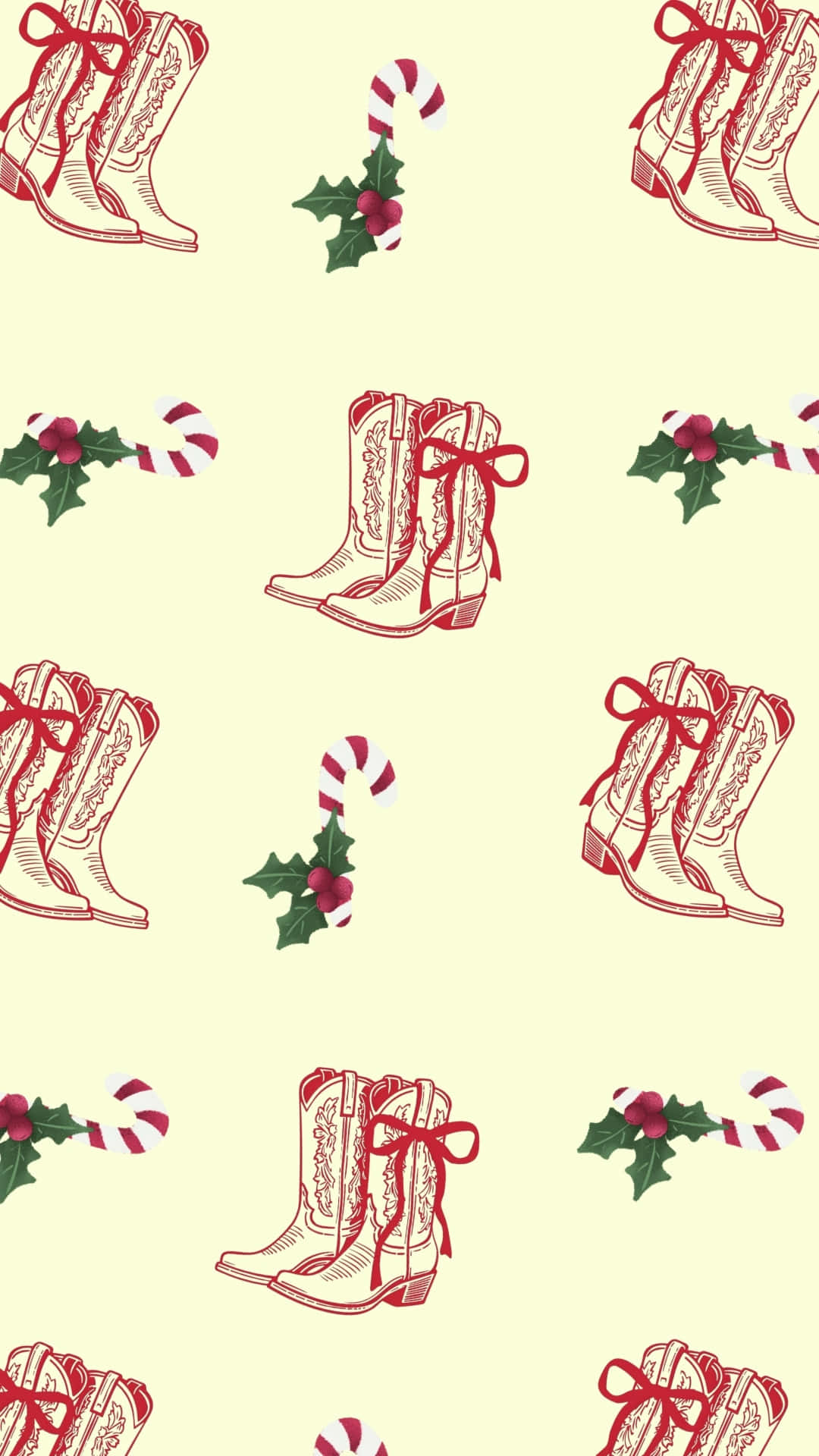 cowgirl christmas pattern, red line art, cowboy boots, Full HD Phone Wallpaper
